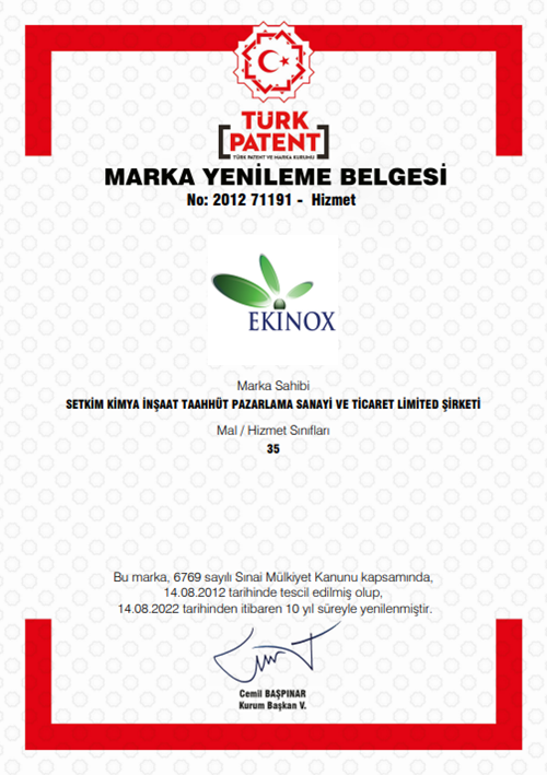 Ekinox Marka Yenileme Belgesi (Türk Patent)
