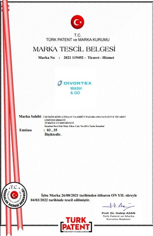 Divortex Wash & Go Marka Tescil Belgesi
