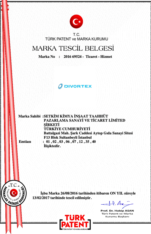Divortex Marka Tescil Belgesi 2016 69524 (Türk Patent)