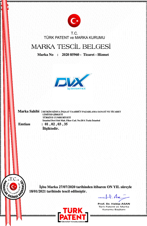 DVX Marka Tescil Belgesi 2020 85960 (Türk Patent)