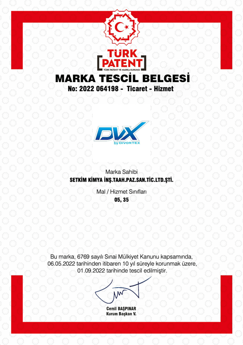 DVX Marka Tescil Belgesi 2022 064198 (Türk Patent)